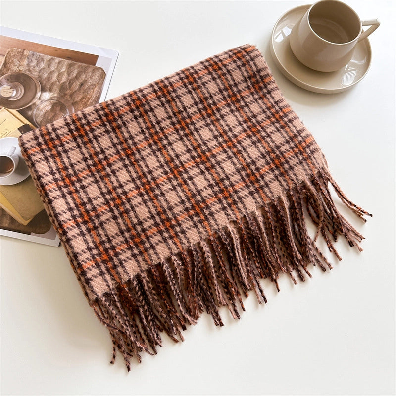 Retro Cashmere-like Plaid Warm Shawl Scarf Unisex Autumn And Winter Fashion All-Matching Tassel Scarf
