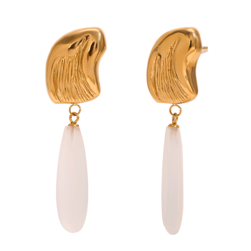 Niche High-End Retro Hot-Selling Earrings Stainless Steel 18K Gold-Plated Natural Stone Long Water Drop Earrings For Women
