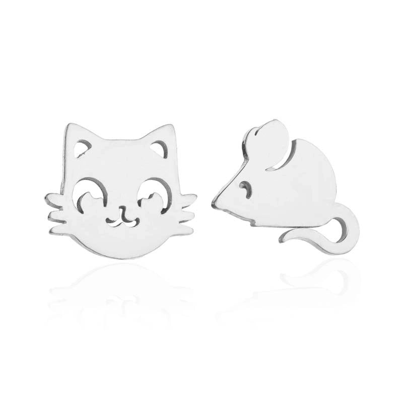 1 Pair Cute Cat Plating 304 Stainless Steel 18K Gold Plated Ear Studs