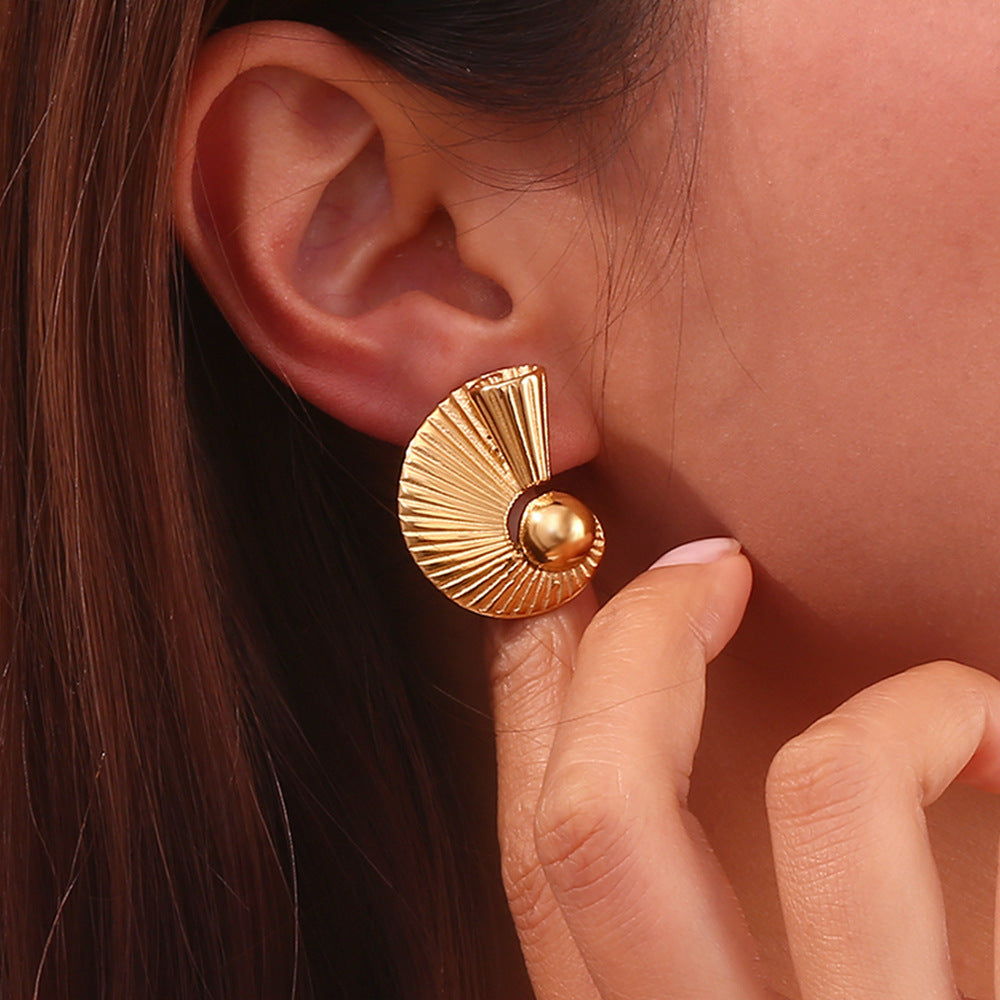 Fashion Fan-Shape Heart Leaf Bowknot Stainless Steel 18K Gold Plated Stud Earrings
