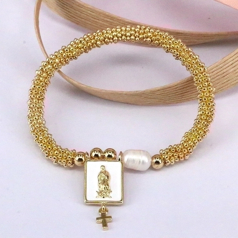 Elegant Vintage Style Luxurious Cross Star Heart Shape Copper 18k Gold Plated Zircon Bracelets In Bulk