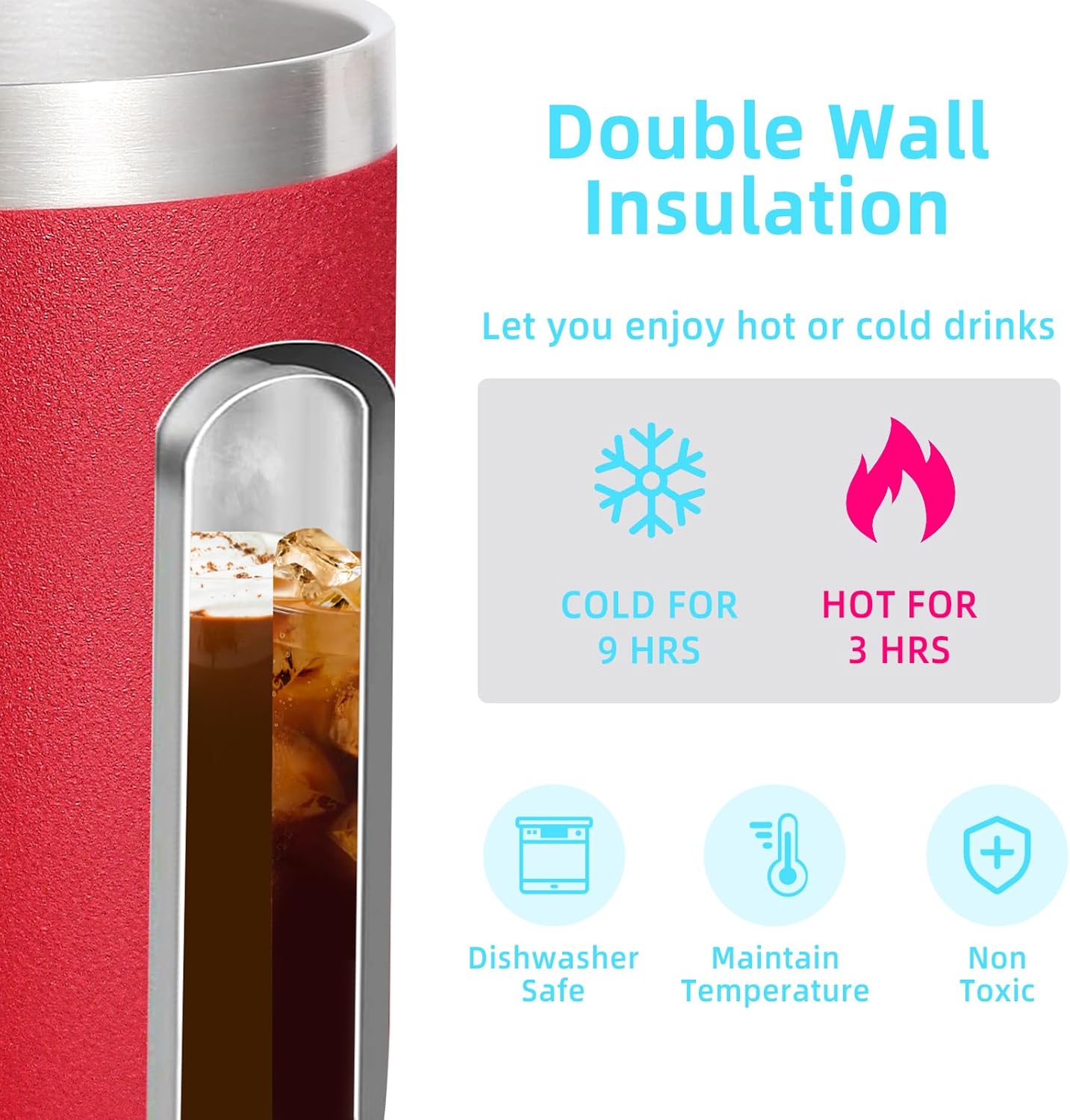 Volhoply 14oz Insulated Stainless Steel Coffee Mug with Leakproof Lid,Double Wall Vacuum Travel Coffee Cup with Handle,Reusable Metal Tumbler,Camping Mugs Keep Hot/Cold,Christmas Gifts(Black,1