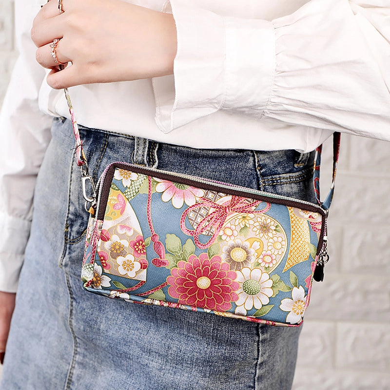 Cartoon Three-layer Zipper Fabric Printing Women's New Coin Purse Bag Mobile Phone Bag Handbag