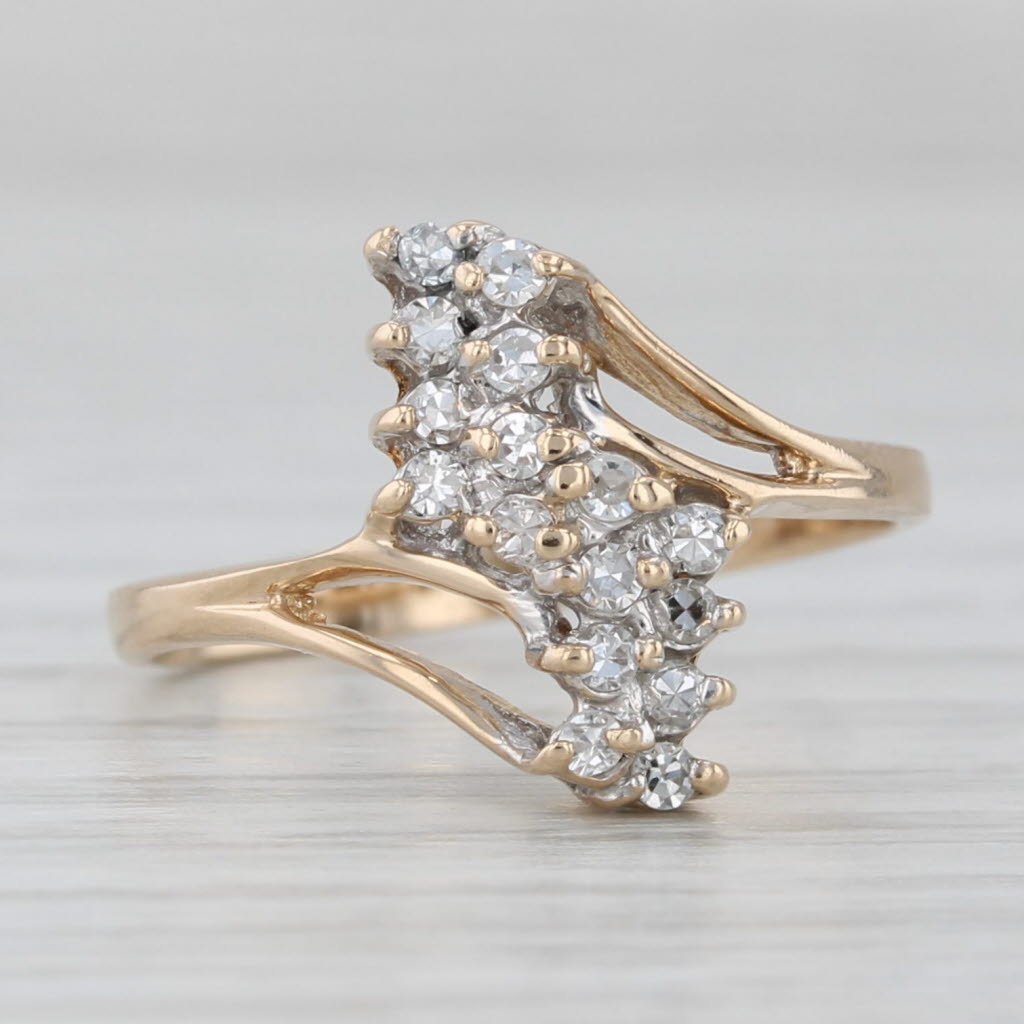0.16ctw Diamond Cluster Bypass Ring 14k Yellow Gold Size 5
