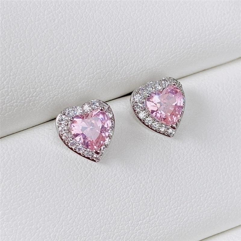 Minimalist Heart Copper Artificial Gemstones Earrings Ear Studs