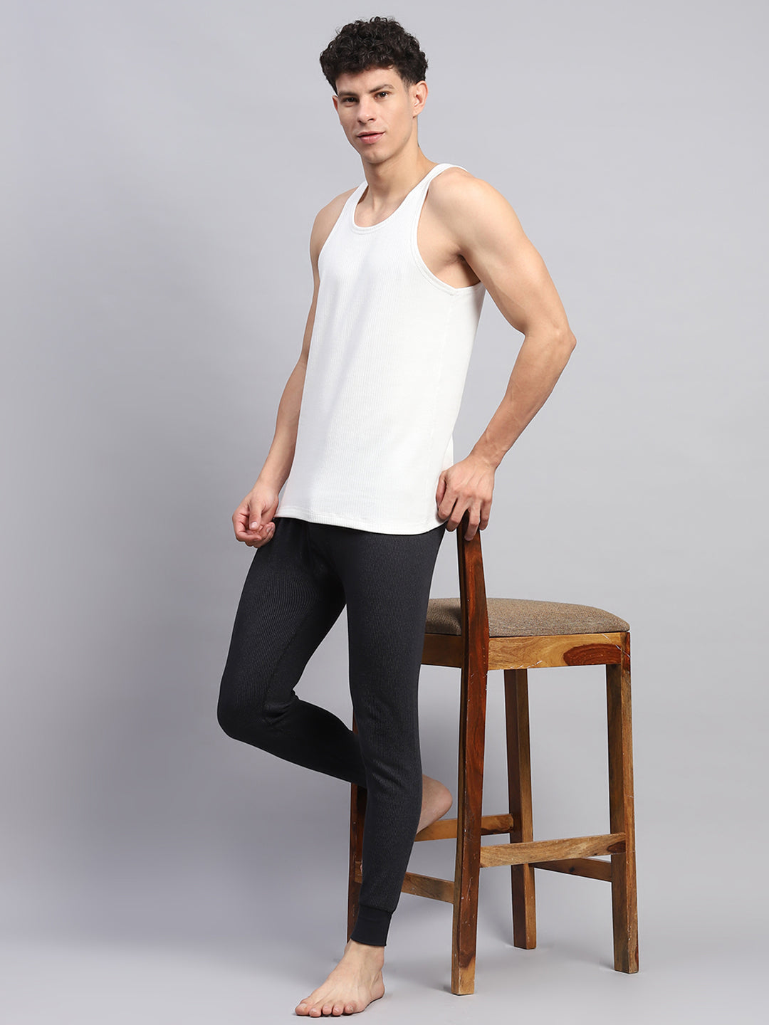 Men Black Solid Thermal Lower