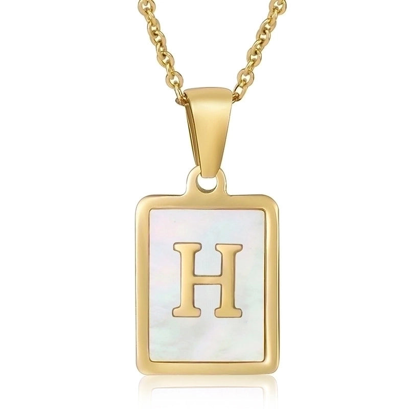Minimalist Letter Stainless Steel Titanium Steel Plating Inlay Shell 18k Gold Plated Pendant Necklace
