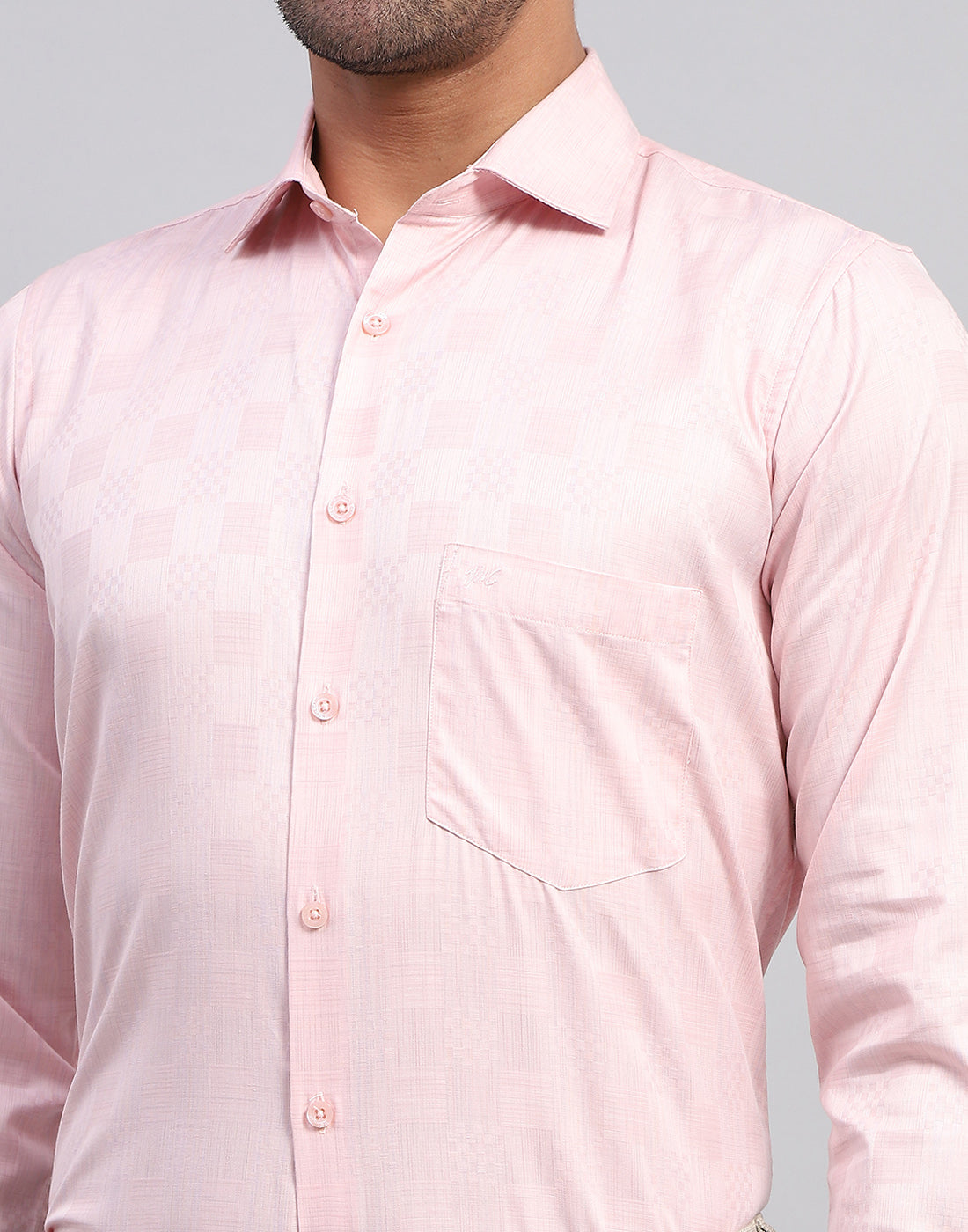 Men Pink Self Design Collar Full Sleeve Shirt