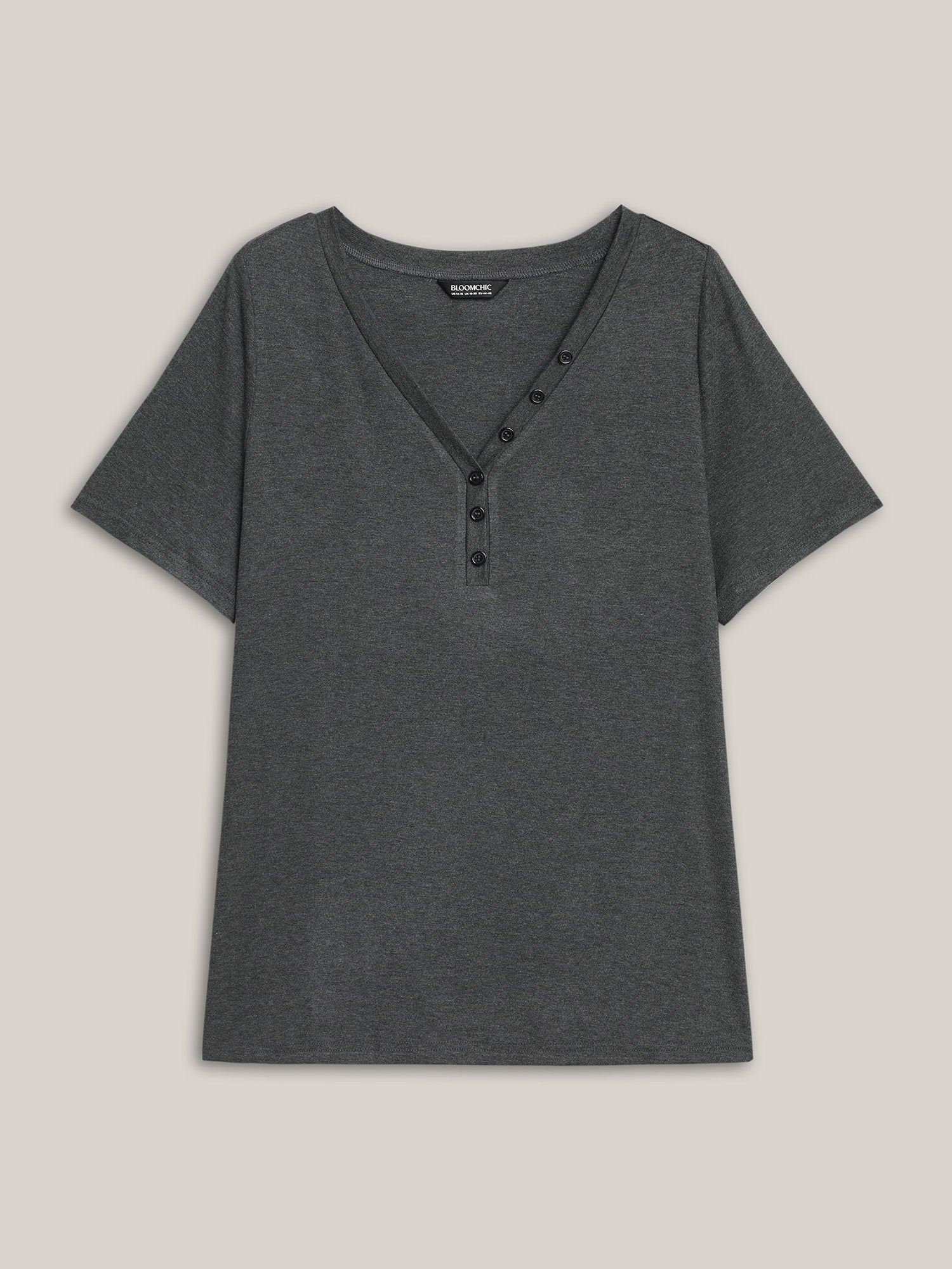 Adjustable Neck Coverage Button Placket T-Shirt
