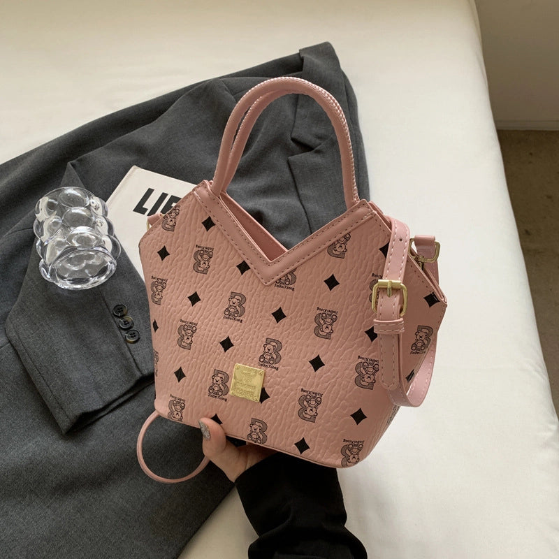 Women's Small PU Geometric Elegant Basic Sewing Thread Bucket Zipper Bucket Bag