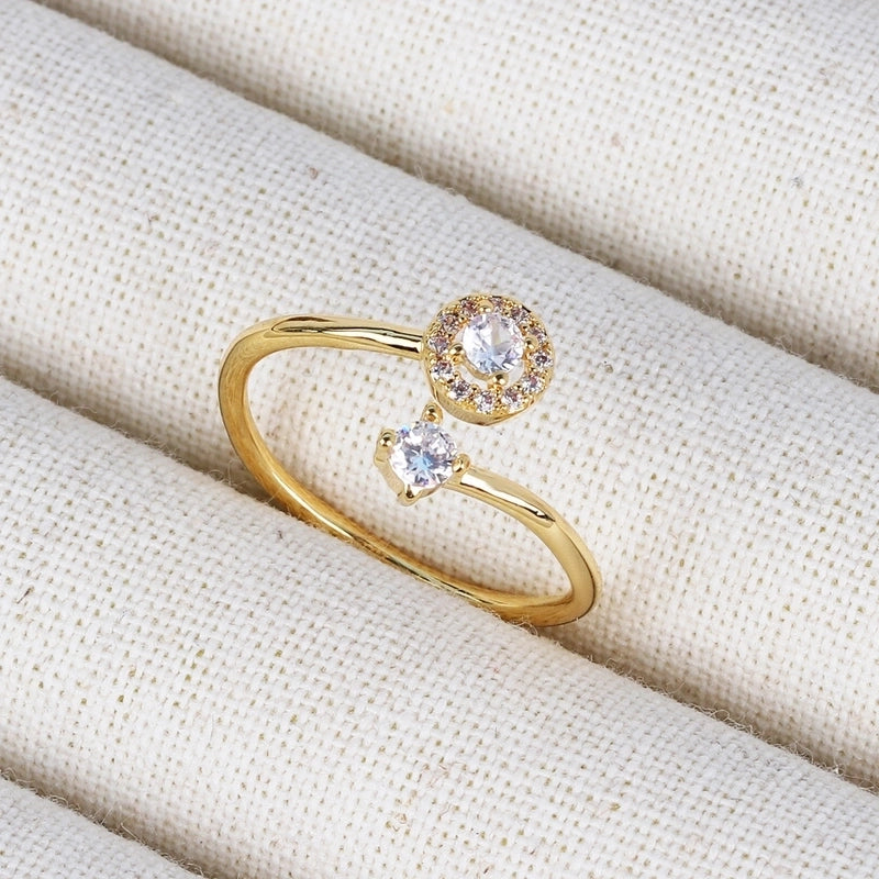 Copper 18K Gold Plated Inlay Geometric Zircon Open Rings