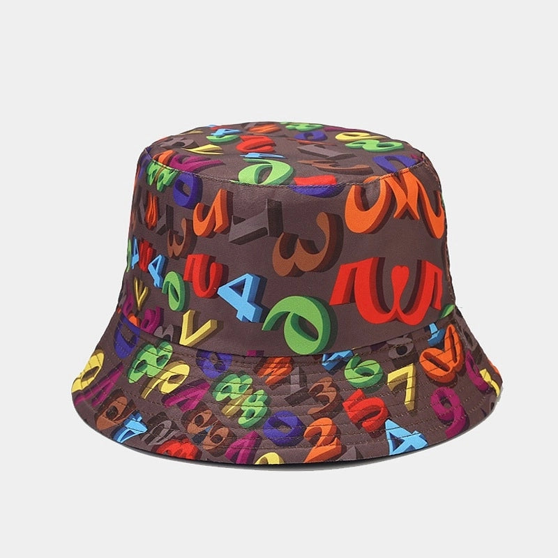 Unisex Fashion Number Leaves Lattice Printing Wide Eaves Bucket Hat