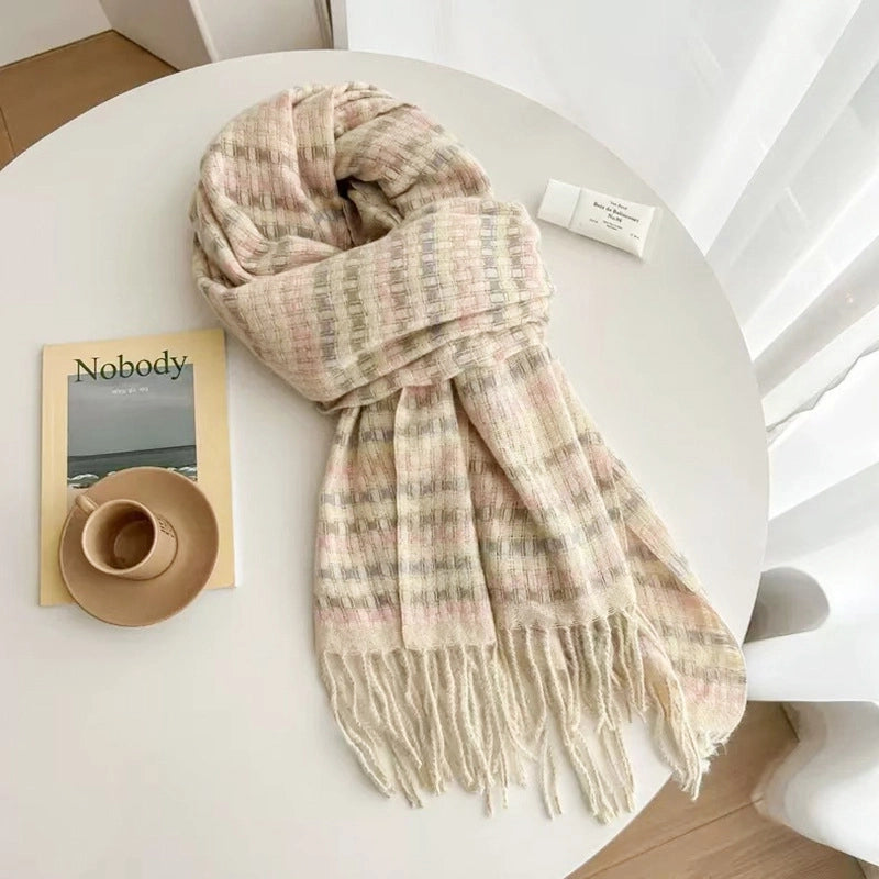 Women's Lady Minimalist Lattice Imitation Cashmere Scarf