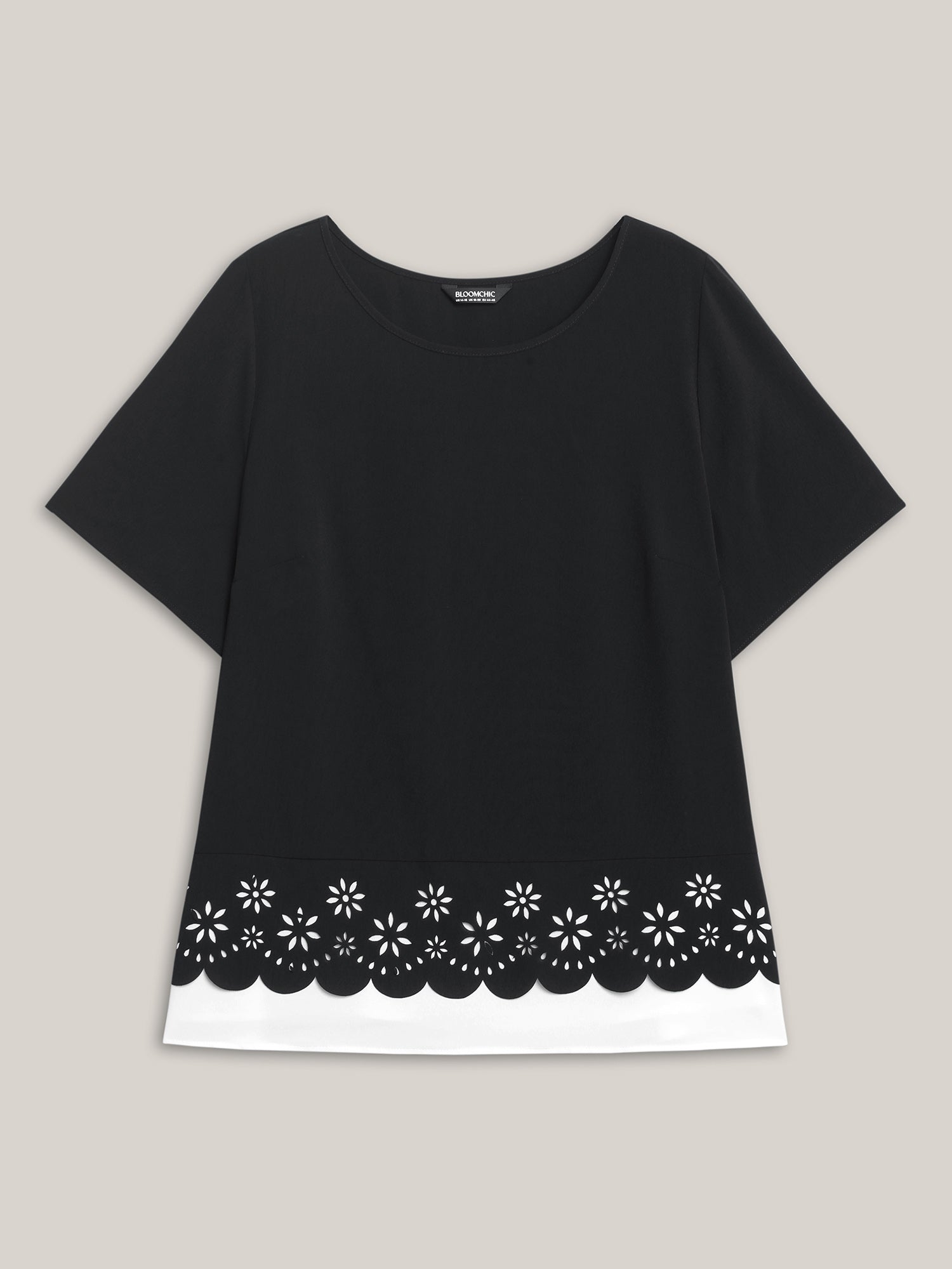 Laser Cut Patchwork Round Neck Blouse