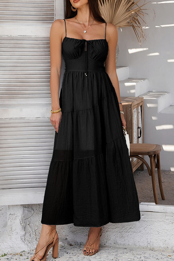Fashion Solid Black Smocked Back Maxi Dress