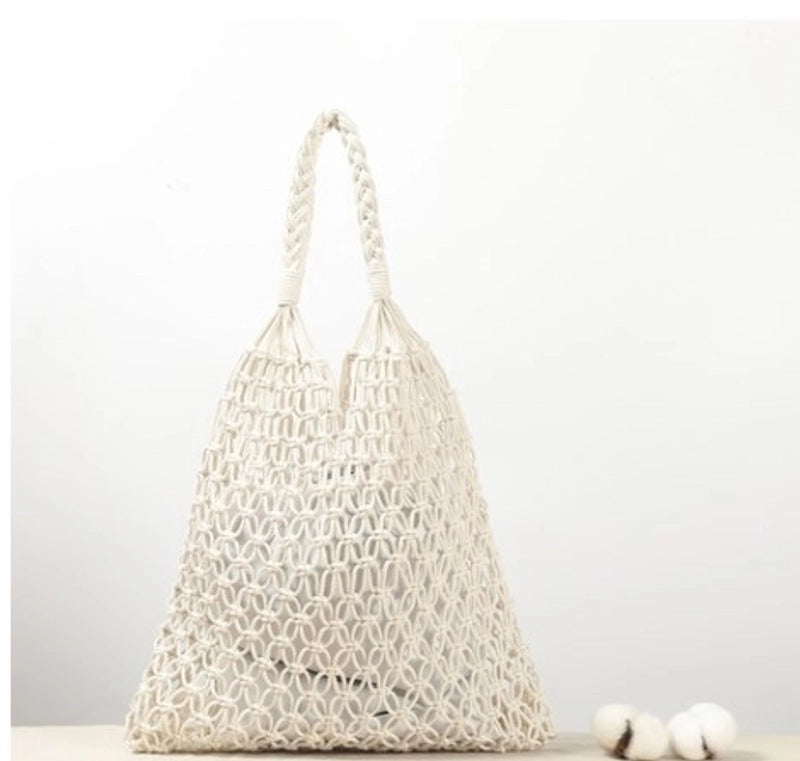 Women's Basic Solid Color Cotton Rope Shopping Bags