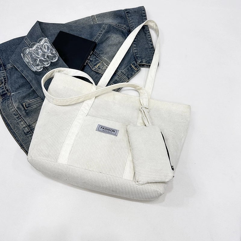 Autumn And Winter New Fashionable Large Capacity Corduroy Shoulder Bag Fresh Tote Bag  Solid Color Corduroy Big Bag For Women
