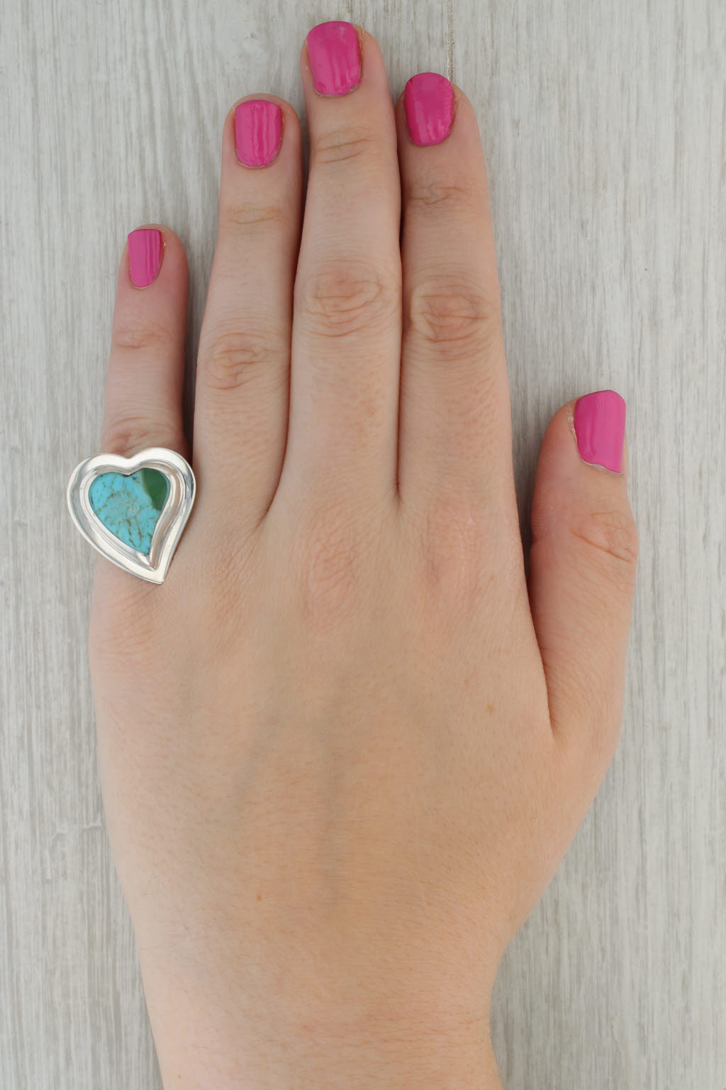 Vintage Imitation Turquoise Heart Sterling SIlver Ring Size 6.5