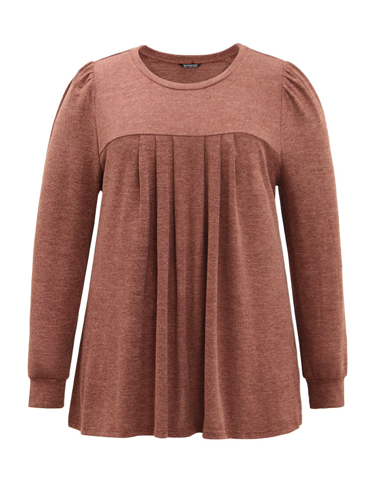 Plain Heather Plicated Detail T-shirt