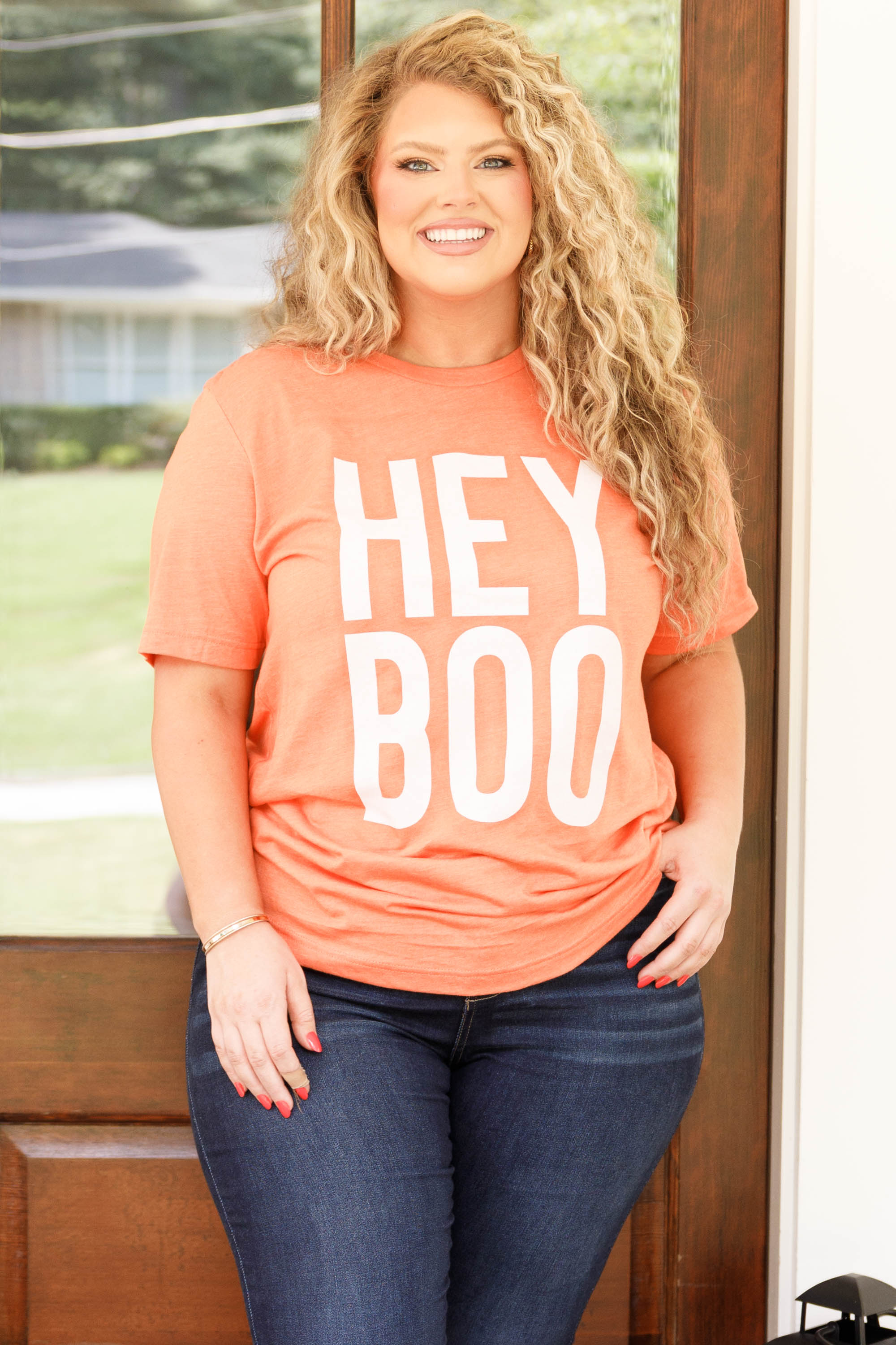 Hey Boo Tee. Heather Orange