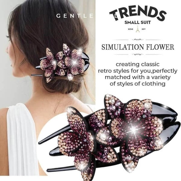 Rhinestone Double Flower Hairpin (buy one get one free)