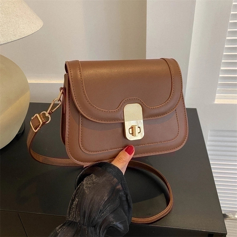 Women's Pu Leather Solid Color Elegant Square Flip Cover Crossbody Bag