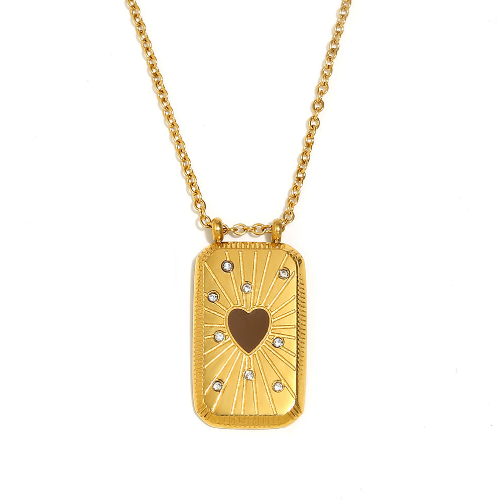 Ins Fashion Niche Geometric Square Retro Pendant Stainless Steel Plated 18K Gold Drop Oil Tarot Necklace Female