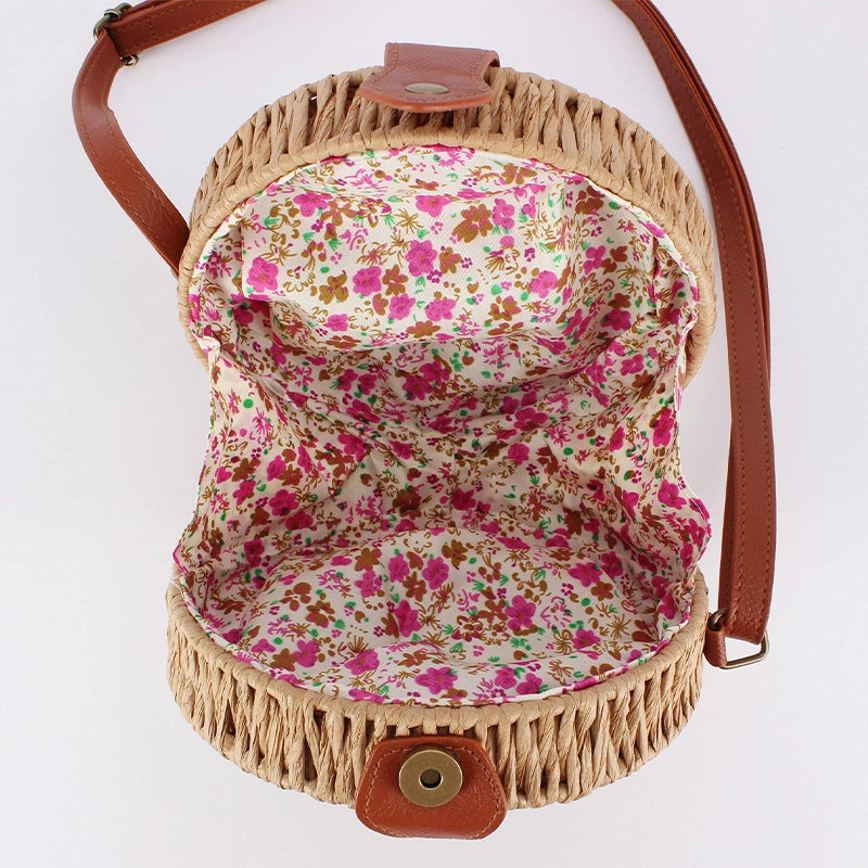 Women's Small Paper Solid Color Elegant Streetwear Weave Round Magnetic Buckle Straw Bag