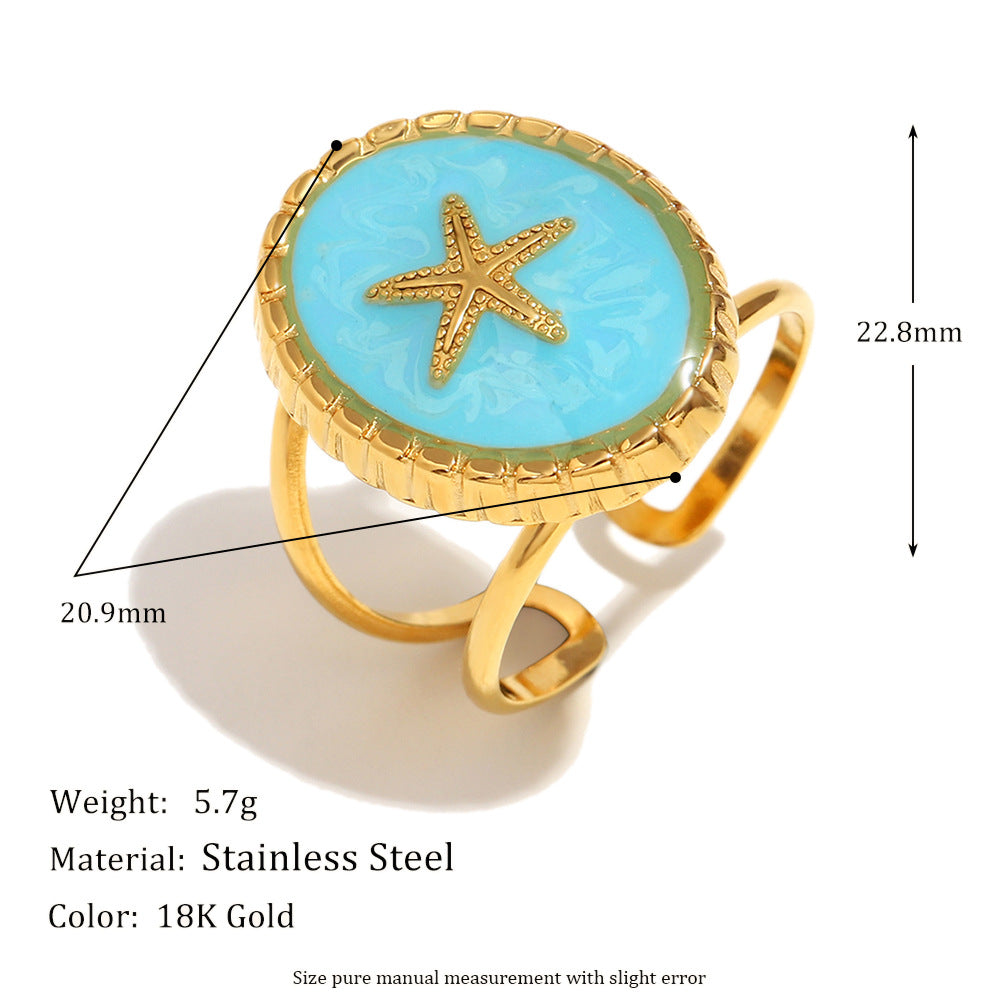 Niche Trend Stainless Steel 18K Gold Plated Cross Line Fishbone Flower Crab Turtle Open Ring