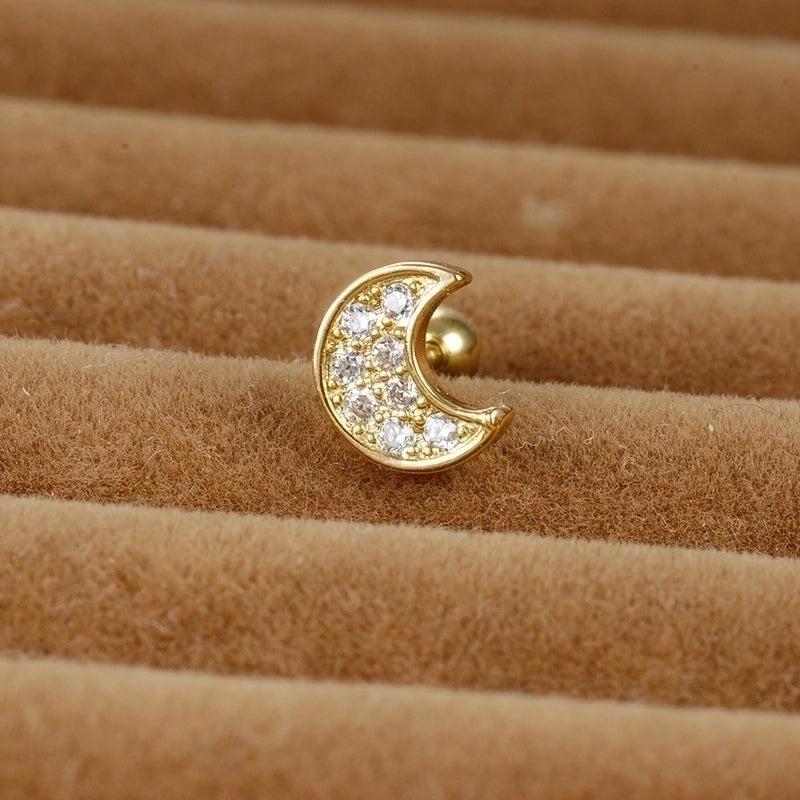 1 Piece Minimalist Star Heart Shape Crown Plating Inlay Stainless Steel Zircon Ear Studs