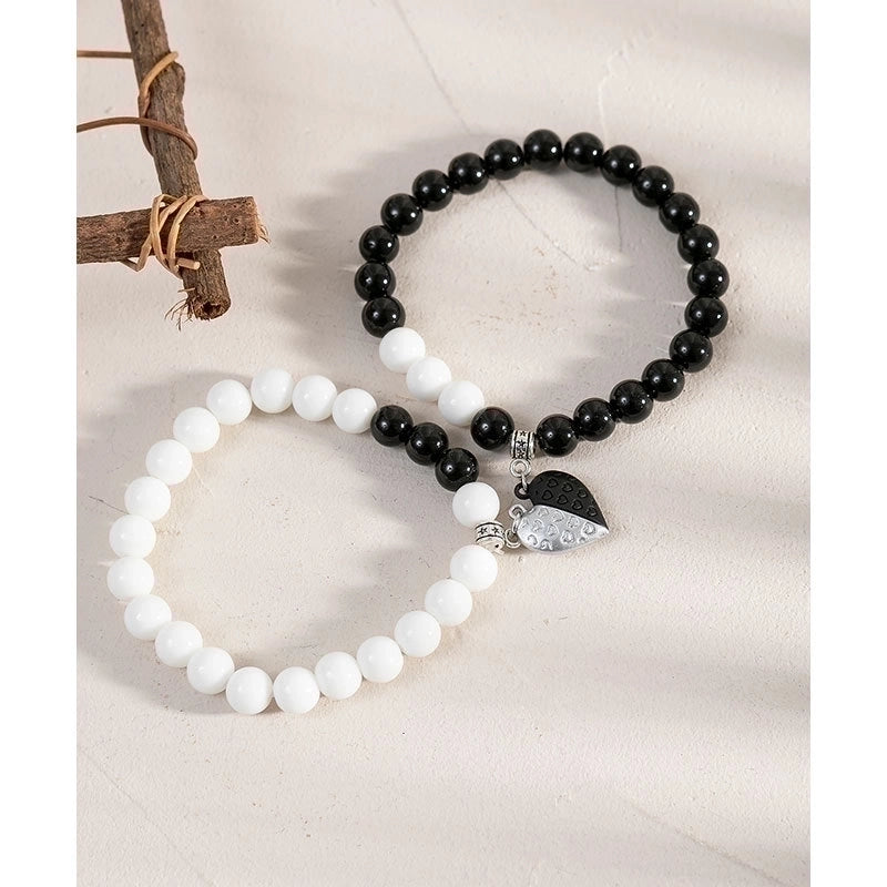 Fashion Heart Shape Agate Beaded Bracelets 1 Set