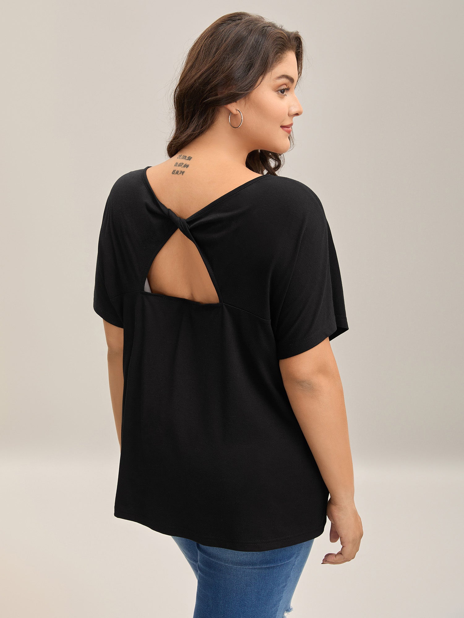 Backless Knotted Plain T-Shirt