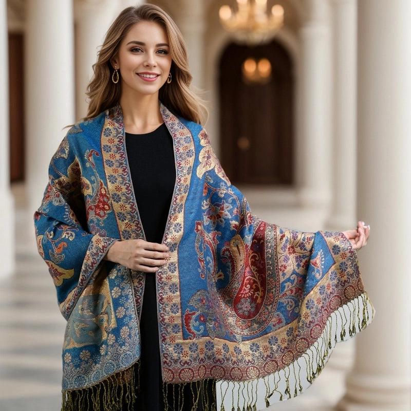 Women's Retro Streetwear Totem Color Block Polyester Tassel Scarf