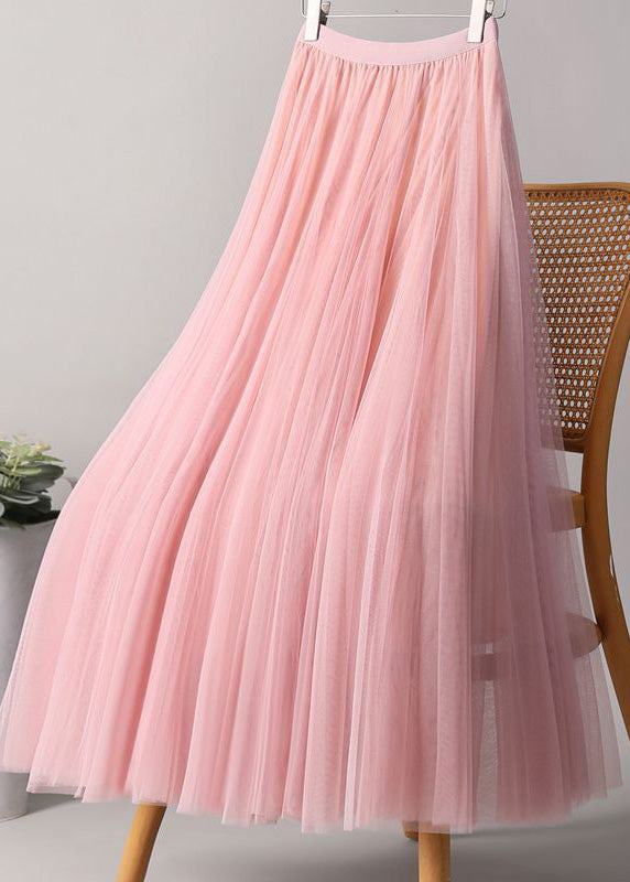 Loose Pink Elastic Waist Tulle A Line Skirts Summer