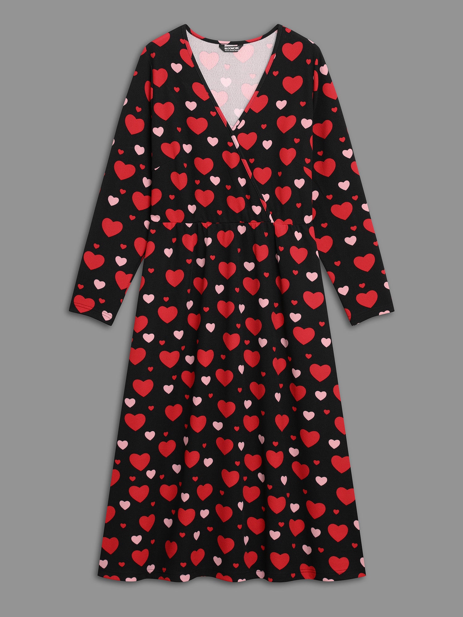 Wrap Neck Hearts Print Knit Dress