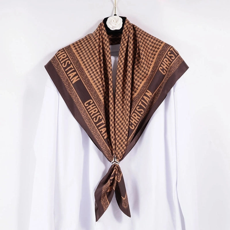 Women's Elegant Printing Color Block Satin Printing Silk Scarf