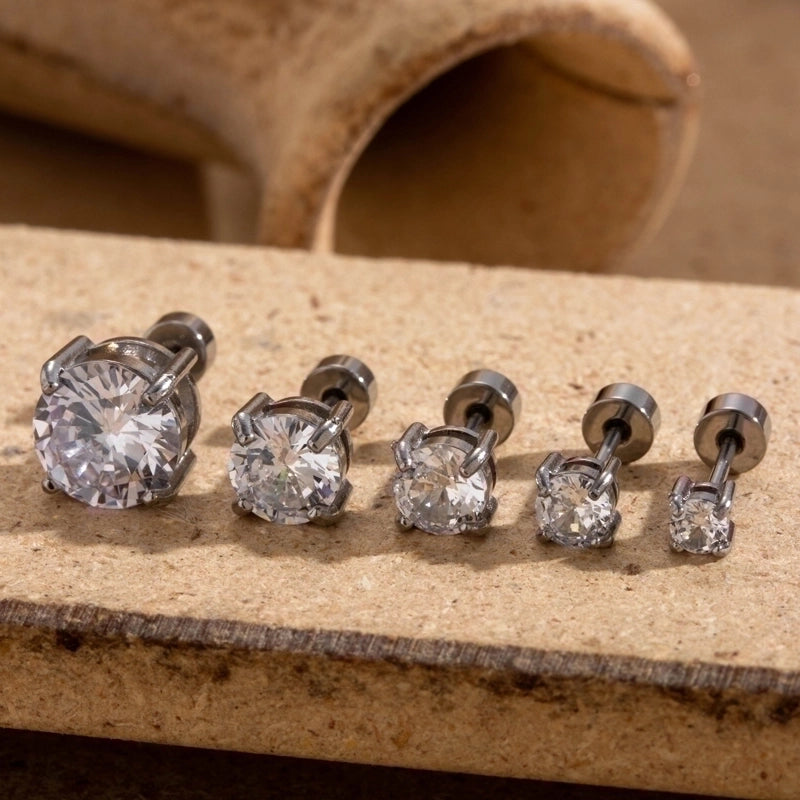 1 Piece Ear Cartilage Rings & Studs Minimalist Round 316L Stainless Steel  Plating Inlay Zircon