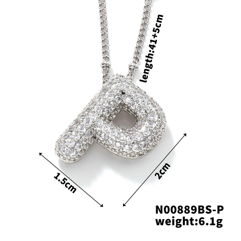 304 Stainless Steel Copper Rhodium Plated Three-dimensional Inlay Letter Zircon Pendant Necklace
