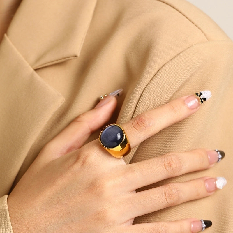 Vintage Style Minimalist Geometric Color Block Titanium Steel Plating Inlay Opal Rings