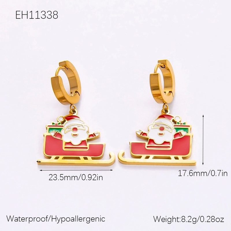 Christmas Classic Style Commute Christmas Tree Sled Elk 304 Stainless Steel Acrylic Artificial Pearls 18K Gold Plated Epoxy Plating Bracelets Earrings Necklace