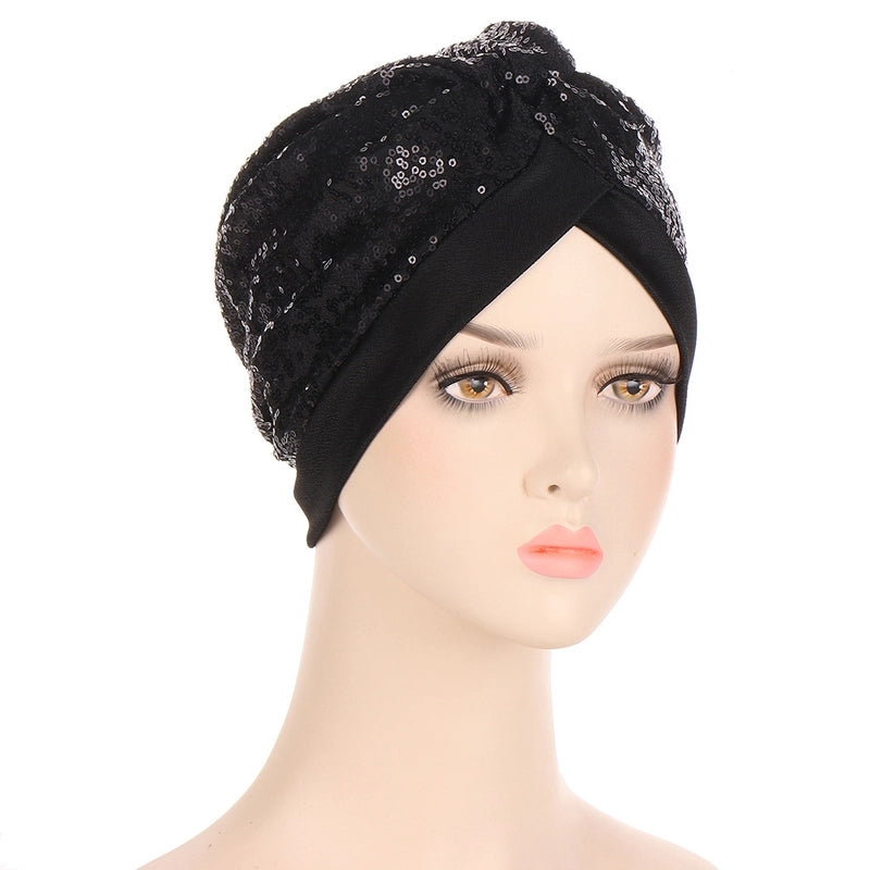 New Multi-color Sequined Front And Rear One Needle Sequined Headscarf Hat Fashion Closed Toe Cap