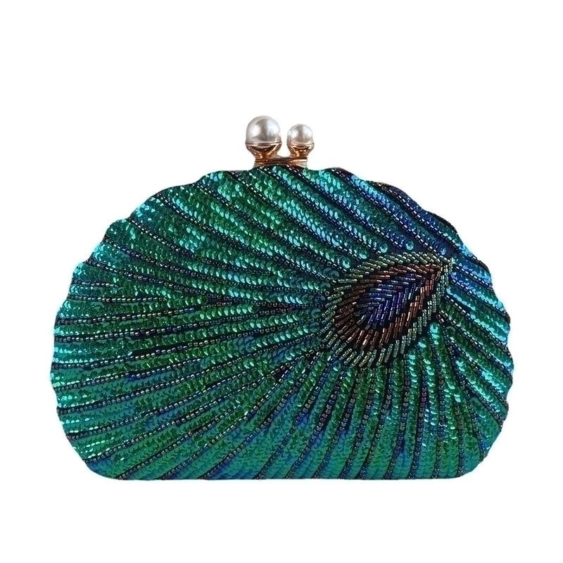 Blue Black Gold Metal Feather Beading Sequins Shell Evening Bags