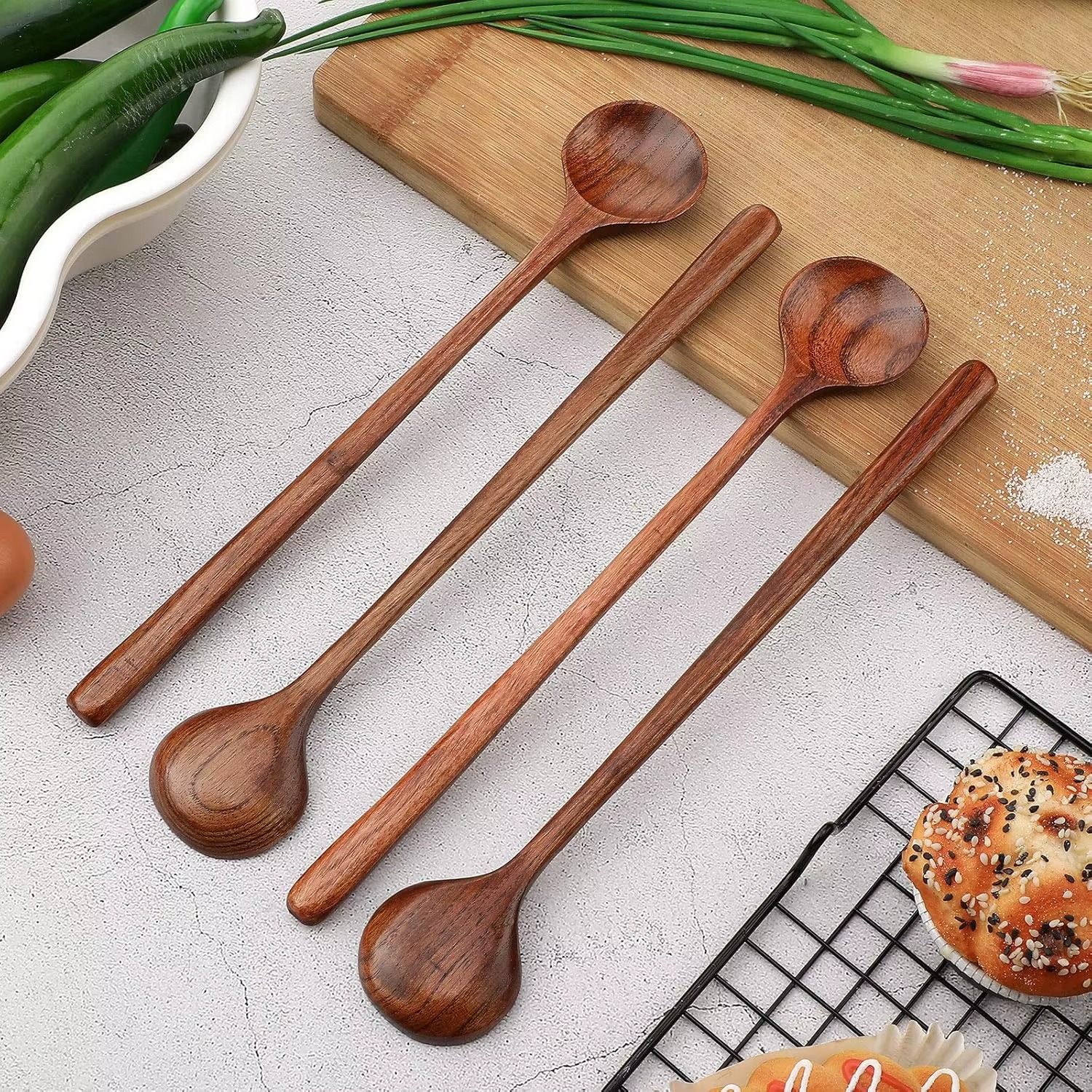 Wooden long handle soup spoon for cooking and mixing heat resistant kitchen tool utensil, long spoon for stirring
