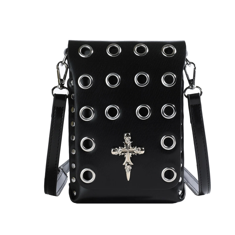 Crossbody Bag Style Punk Flap Small Square Bag Dark Style Skull Belt Waist Bag