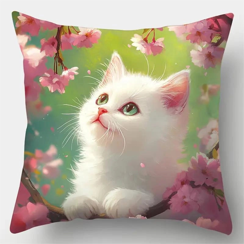 Cute Cat Polyester Pillow Cases Couch & Sofa Decor