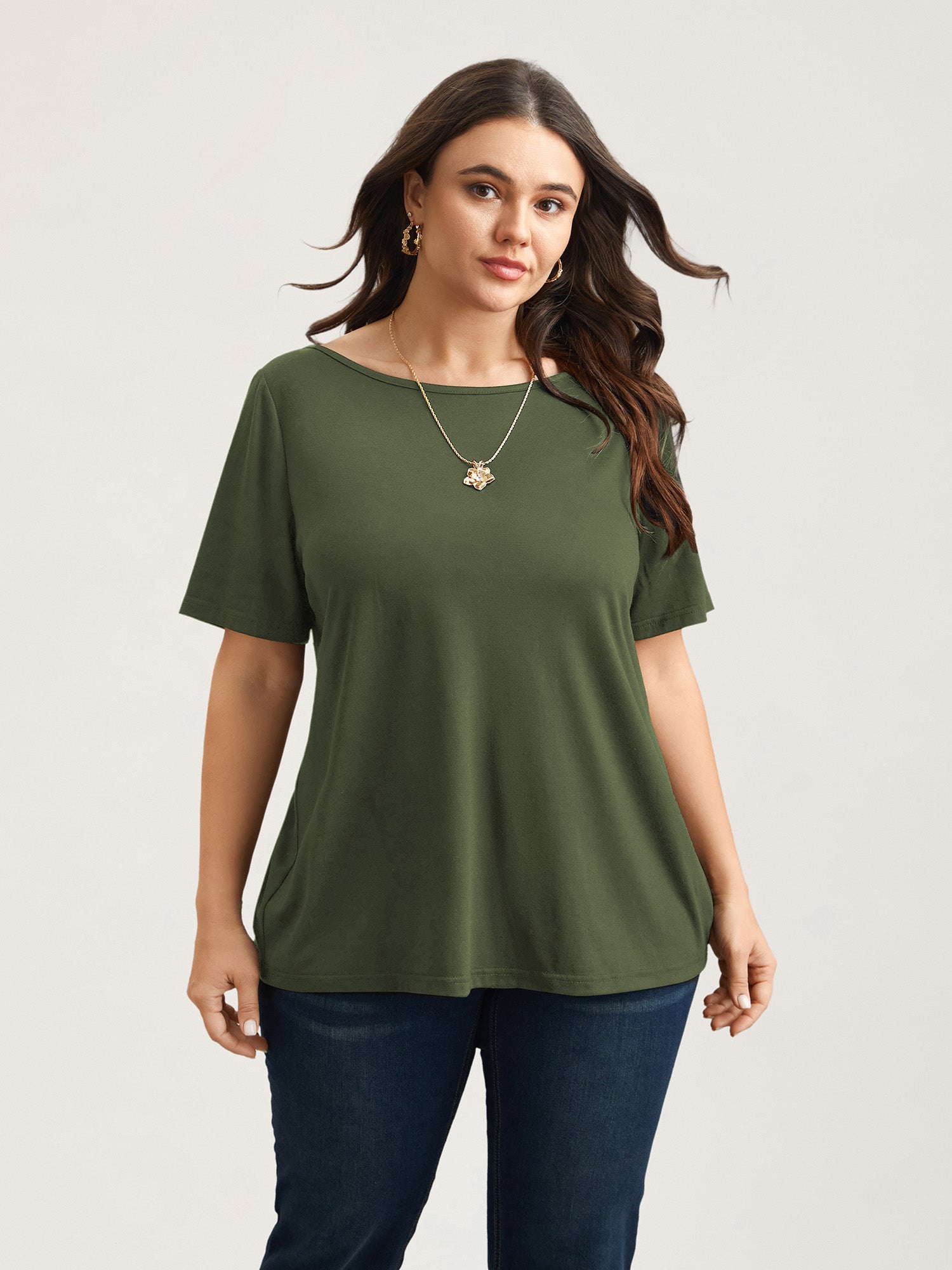 Butterfly Back Stretchy Round Neck T-Shirt