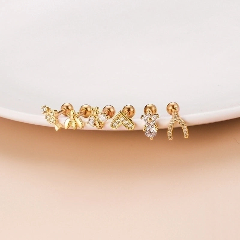 1 Piece Ear Cartilage Rings & Studs Fashion Heart Shape 316L Stainless Steel  Copper Plating Zircon
