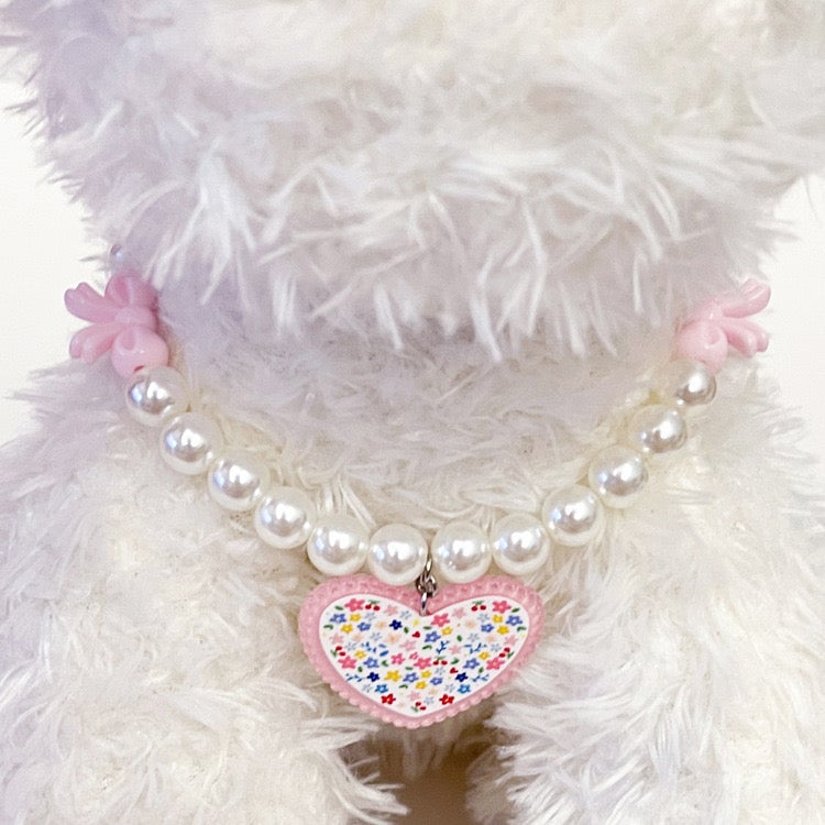 Cherry Floral Heart Dog Cat Necklace