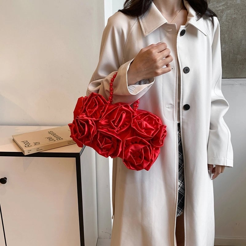 Black Red Lace Flower Pillow Shape Evening Bags