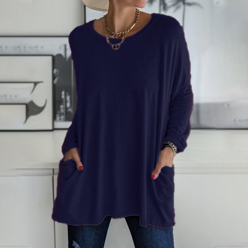 HOT SALE -49% OFF🎄Round Neck Long Sleeve Pocket Solid T-Shirt